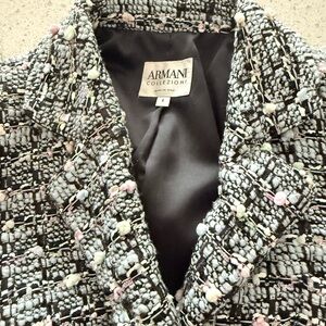 Armani Collezioni Black, Pink & Cream Textured Tweed Blazer Designer MSRP $850+